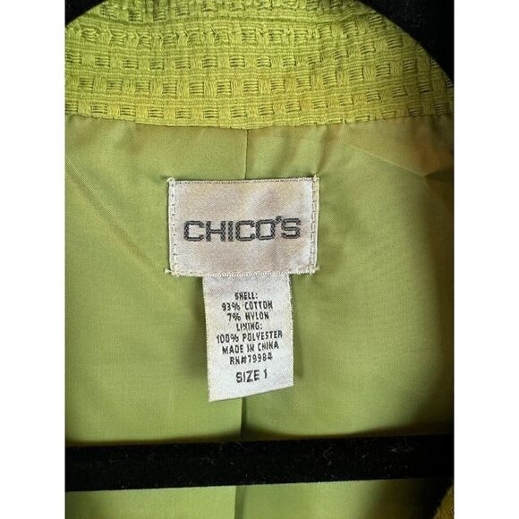CHICO'S light green cotton blend 3/4 sleeve jacket blazer size 1 M - Picture 2 of 8